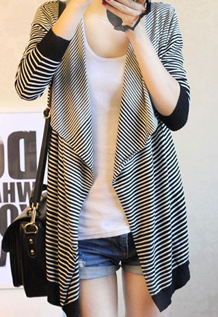 Striped Loose Fit Open Front Cardigan Jacket Coat [grzxy6601486]