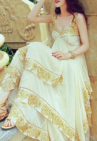 Luxury Gold Sequin Stretchy Tiered Maxi Beach Slip Dress [grzxy6601502]