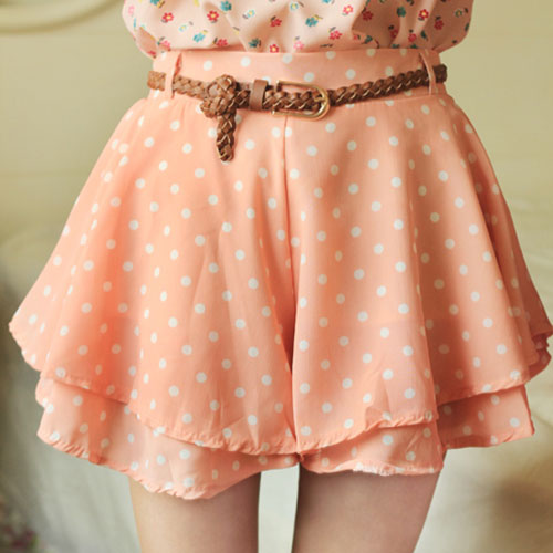 Sweet Polka Dots Two-layer Elastic Waist Shorts Skirt [grzxy6601578]