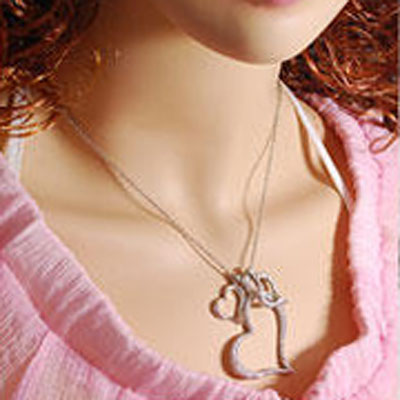 Three Complex Frosted Love Heart Pendant Chain Necklace [grzxy61000031]