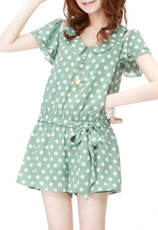 Polka Dots Sweet Peter Pan Collar Rompers Playsuit Shorts [grzxy6601583]