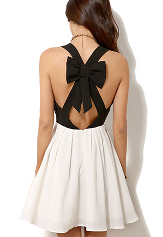 [grzxy6601633]black And White Crossback Bowknot Low Cut Tank Dress