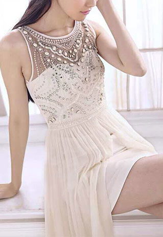 Bridesmaid Sequin Beaded Embellished Asymmetric White Maxi Evening Dress [grzxy6601646]