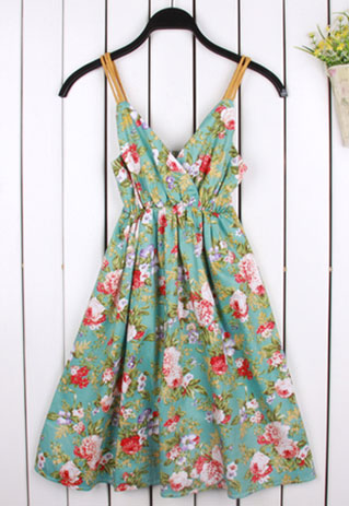 Floral Print Stretchy Open Back Surplice Slip Dress Sundress [grzxy6601647]