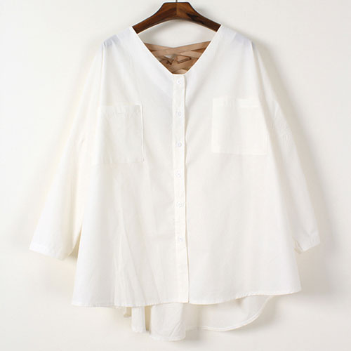 White Asymmetric Strappy Buttoned Loose Fit Blouse Top [grzxy6601675 ...