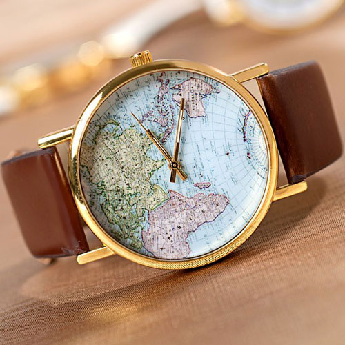 Trendy Unisex Global Map Pattern Quartz Watch Wristwatch [grzxy61500038]