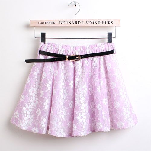 Sweet Candy Color Elastic Waistband Lace Pleated Skirt [grzxy6601685]