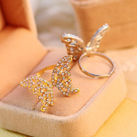 [grzxy61000040]romance Silver/gold Tone Butterfly/bowknot Rhinestones Ring
