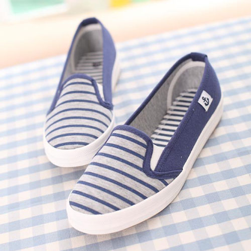 [grzxy61900400]nautical Stripe Casual Shoes Canvas Slip On Loafter
