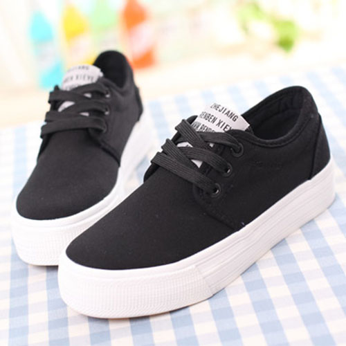 [grzxy61900405]lace Up Casual Canvas Shoes Low Top Flat Sneaker on Luulla