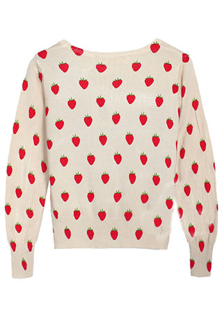 [grzxy6600121]european Style Sweet Strawberry Pattern Knit Cardigan on ...