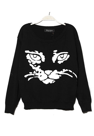 [grzxy6600696]Cute Sweet Batwing Sleeve Cartoon Cat Print Sweater on Luulla