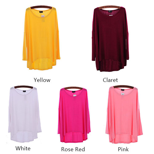 Casual Loose Fitting Solid Color High-low Long Sleeve Shirt ...