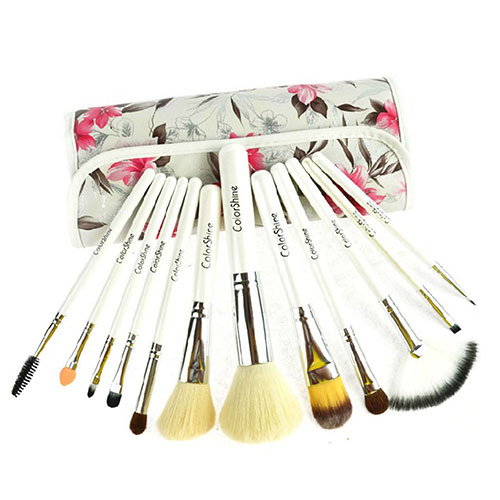 12 Pcs Cosmetic Makeup Brushes Set Kit With Flower Print Pouch