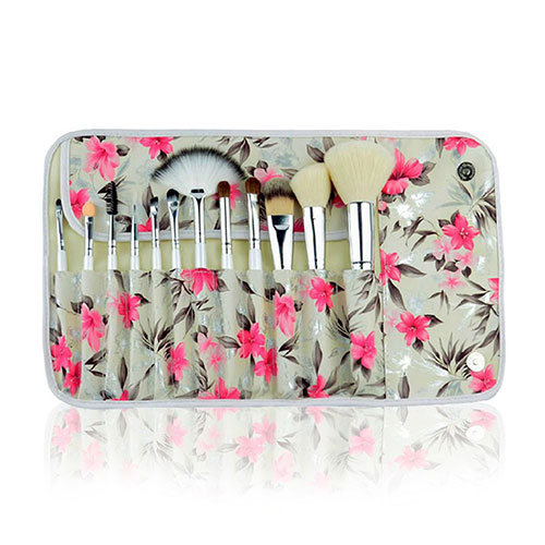 12 Pcs Cosmetic Makeup Brushes Set Kit With Flower Print Pouch