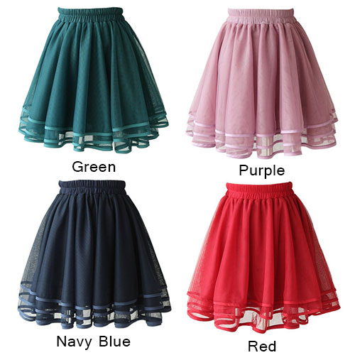 Elasticated Waist Layered Pleated Flared Mini Tulle Skirt Grzxy6601252 On Luulla 1564