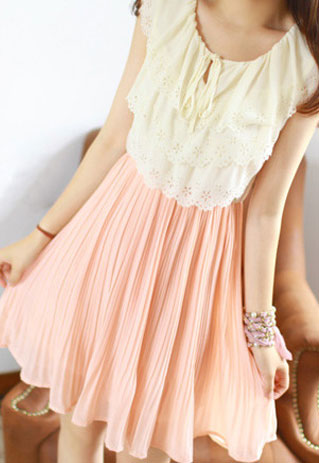 Sweet Girls Candy Color Lace Falbala Tank Dress Pleated Skirt ...