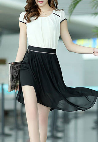 Casual Contrast Short Skirt Set