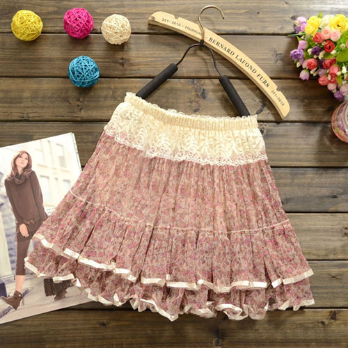 Mixed Color Floral Print Elastic Pleated Lace Skirt Grzxy6601510 On Luulla 9949